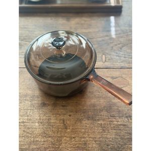 Vision Ware Amber 1.5L Glass Sauce Pan Stock Pot with Lid Vintage Cookware